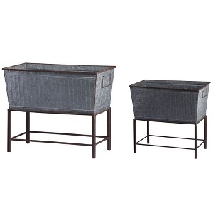 Gulches Set of 2 Zale Rustic Metal Planters with Stands - 1 of 4