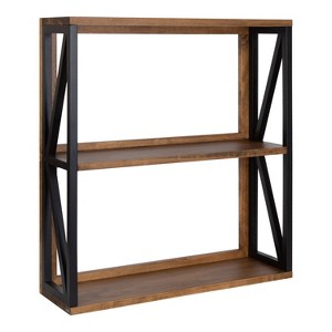 25" x 28" Rigby Wood Decorative Wall Shelf Rustic Brown/Black - Kate & Laurel All Things Decor: 3-Tier Storage - 1 of 4
