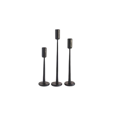 Slickblue Iron Candle Stand Set of 3, Hand-Forged Weighted Taper Holders, Modern Brass or Black Finish