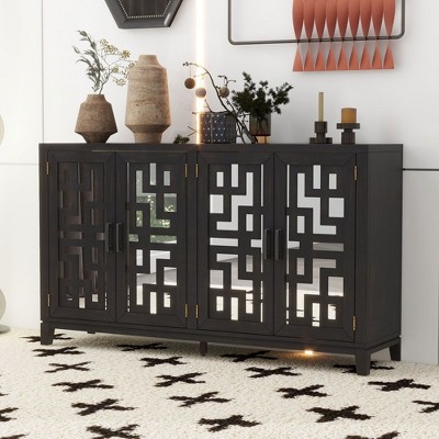 60" Sideboard Buffet Cabinet, Farmhouse Storage Cabinet with 4 Doors and Adjustable Shelf, China Cabinet for Dining Room, Living Room, Hallway Black