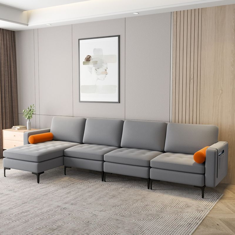 Costway Modular L-shaped Sectional Sofa with  Reversible Chaise & 4 USB Ports Ash Grey, 2 of 11