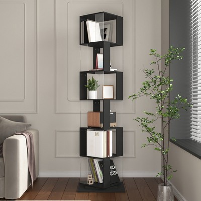 5/6 Tier Rotating Bookshelf, 360°Revolving Bookcase with Acrylic Plate, Floor Standing Display Rack, Bookshelf Organizer for Bedroom Living Room
