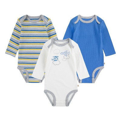Image of Huggies Baby Boys' 3pk Clouds Organic Long Sleeve Bodysuit - Blue/White Newborn