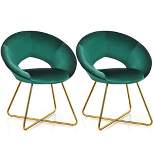 Costway Set of 2 Accent Velvet Chairs Dining Chairs Arm Chair w/Golden Legs