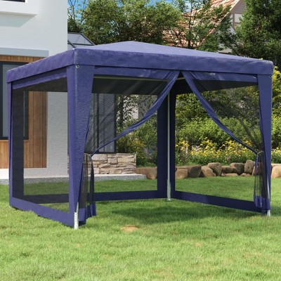 vidaXL 9.8'x9.8' Iron-framed Party Tent in Blue with Four Mesh Sidewalls and UV-resistant HDPE Material, Perfect for Outdoor Parties and Gatherings