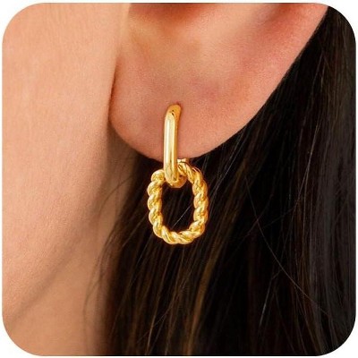 Gold Earrings for Women Trendy, Simple Dainty 14K Gold Plated Paperclip Square Chain Link Dangle Pin Stud Huggie Earrings Lightweight