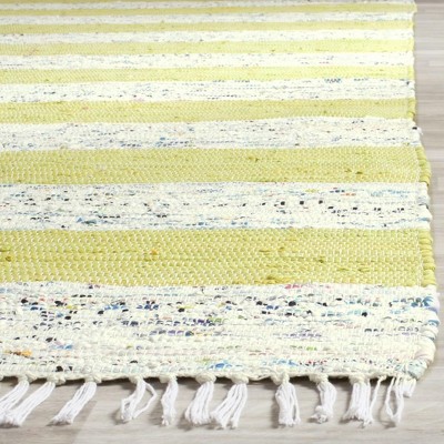 Ivory and Light Green Handwoven Cotton Area Rug, 4' x 6'