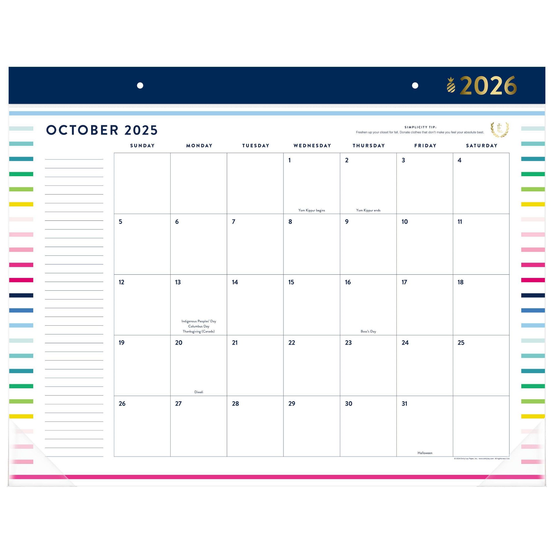AT-A-GLANCE Emily Ley 2025-2026 22"x17.125" Monthly Desk Pad Happy Stripe