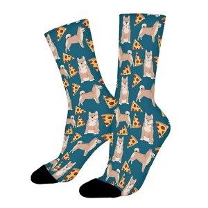 Shiba Inu Pizza Dog Women Printed Crew Socks Funny Funky Socks Soft Polyester Novelty Gifts for Artists Men - 1 of 1