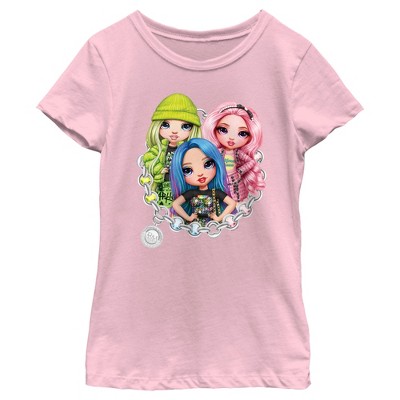 Girl's Rainbow High Chain Circle Characters T-Shirt - Light Pink - X Small
