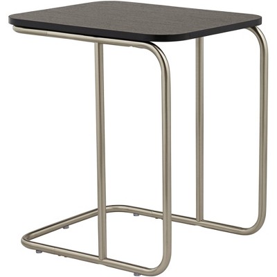 Modern Dark Oak and Brushed Nickel Rectangular Side Table
