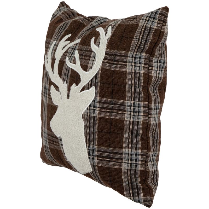 Northlight 16.5" Brown Plaid Stag Christmas Throw Pillow, 4 of 7