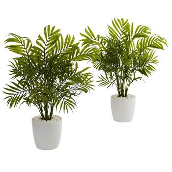 Nearly Natural 19.5-in Palms in White Planter Artificial Plant (Set of 2)