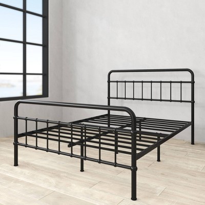 Florence Black Metal Queen Platform Bed Frame with Spindle Headboard