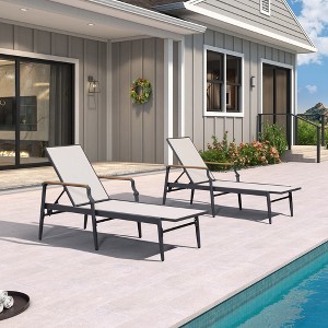 PURPLE LEAF Outdoor Chaise Lounge Chair Set of 2 Patio Pool Lounger Chairs with Wooden Armrest Sunbathing Tanning Recliner for Outside Backyard - 1 of 4