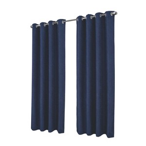RT Designer Collection Cassi Shimmer Jacquard Grommet Curtain Panel 54" x 90" Navy Blue - 1 of 4