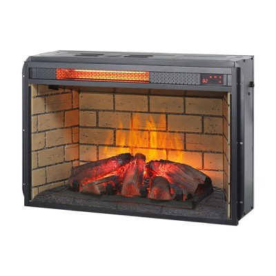 26-Inch Black Wood Electric Fireplace with Tempered Glass