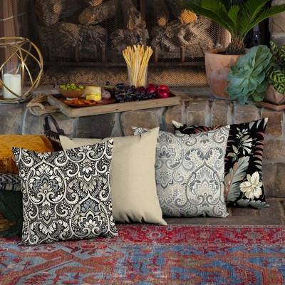Black Damask UV Resistant Outdoor Square Pillow