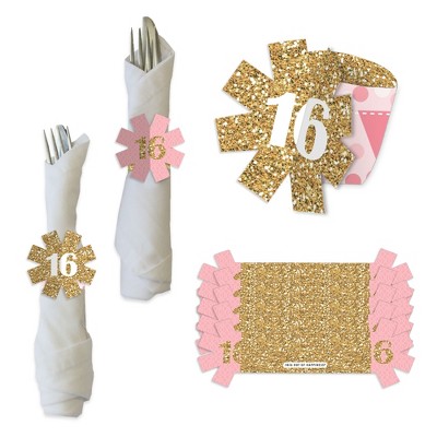 Big Dot of Happiness Sweet 16 - 16th Birthday Party Paper Napkin Holder - Napkin Rings - Set of 24