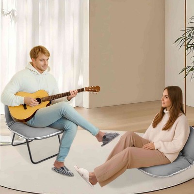 Skyzoo Portable Folding Chairs with cushion - Ergonomic Sofa Chair with Foldable Metal Frame for Living Room,Single, Gray