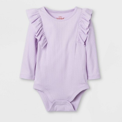 Baby Girls' Rib Ruffle Long Sleeve Bodysuit - Cat & Jack™ Light Purple 6-9M
