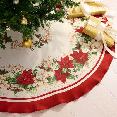 Red and White Poinsettias Christmas Tree Skirt - Red/White - Elrene Home Fashions