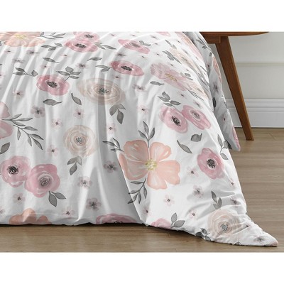 Sweet Jojo Designs Girl Full/Queen Comforter Bedding Set Watercolor Floral Pink and Grey 3pc. — фото 6