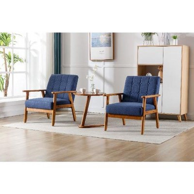 CAVINAS Accent Chairs (set of 2) with Side Table, Mid Century Modern Armchairs, Wood and Fabric Side Chair, Lounge Reading Chair for Living Room