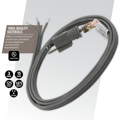 Certified Appliance 15-Amp Gray Straight Plug Power Cord, 6ft