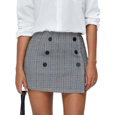 EXLURA Womens Button Bodycon Mini Skirt Sexy Night Club High Waist Elastic Y2K Fall Winter Plaid Skirts