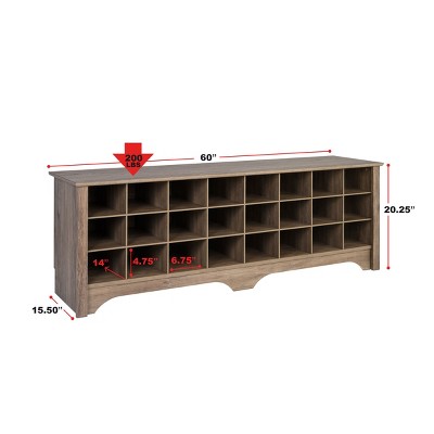 Drifted Gray Laminated Entryway Shoe Storage Cubby Bench
