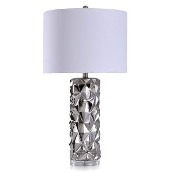 Zara Contemporary Ceramic Table Lamp with Shade Silver/White - StyleCraft