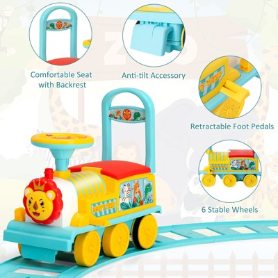 Blue 6V Electric Kids Ride-On Train with Track and Wheels