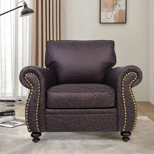 Mid-Century Modern Armchair with Rivet and Breathable Leather Upholstery - 1 of 4
