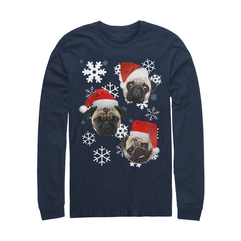 Men's Lost Gods Ugly Christmas Pug Long Sleeve Shirt, 1 of 4