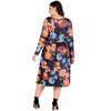 24seven Comfort Apparel Plus Size Black Floral Midi Length Long Sleeve Pocket Dress - 3 of 3