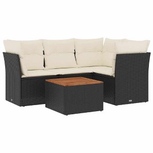 vidaXL 5 Piece Patio Sofa Set with Cushions Black Poly Rattan - Black and Cream - 1 of 4