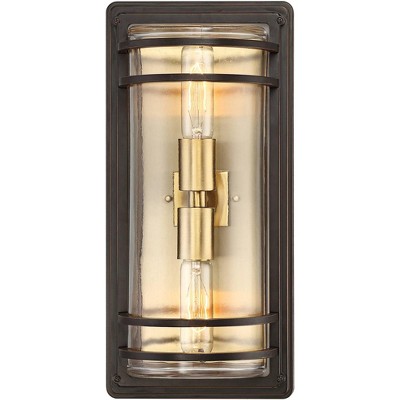 Modern 21" Bronze and Brass Wall Sconce with Clear Glass