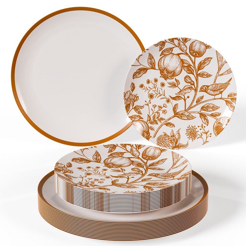 Trendables Plastic Disposable Plate Set  Brown and White Thanksgiving Plate with Pomegranate Design, 1 of 8
