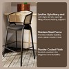 LeisureMod Ervilla Wicker Bar Stool with Fabric Seat and Black Steel Frame Black Leather Set of 2 - 4 of 4