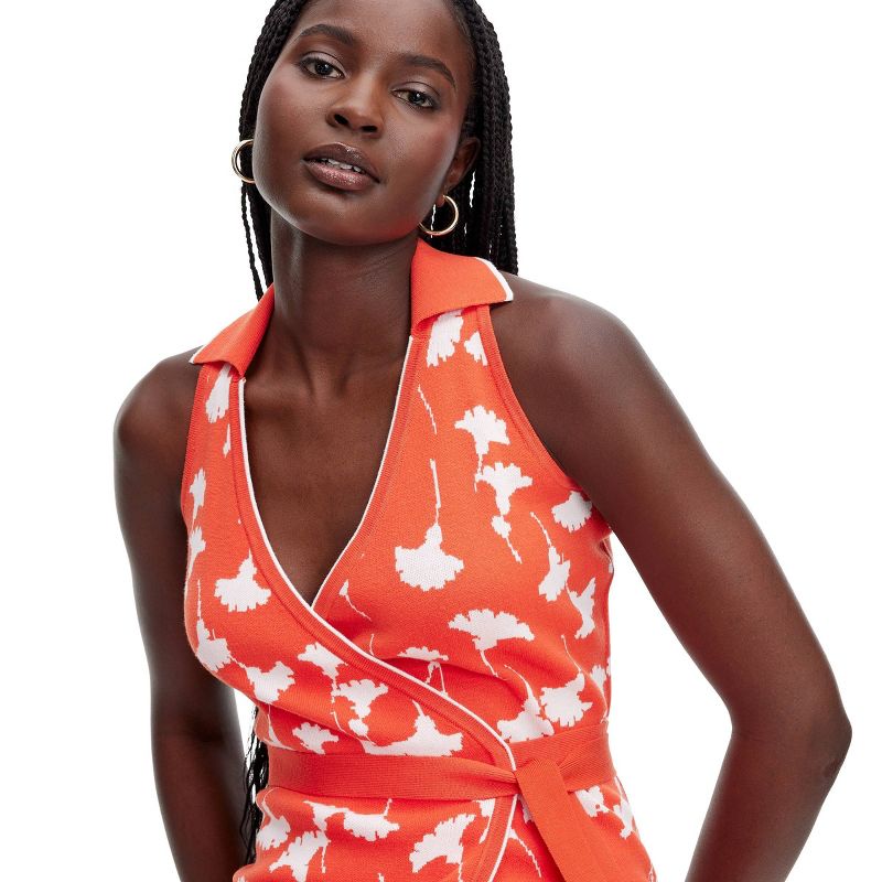 Women's Collared Sleeveless Ginkgo Cherry Tomato Sweaterknit Midi Wrap Dress - DVF for Target, 4 of 15