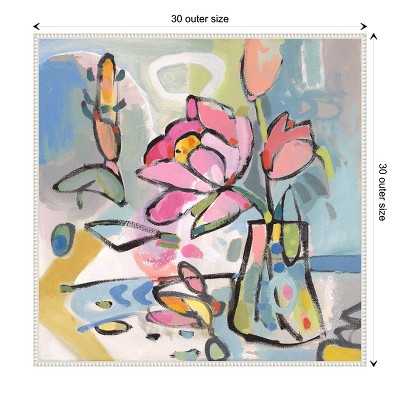Colorful Abstract Floral Canvas Print with Beaded Frame