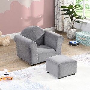 XIYUYEU Dining Room Chair, Kids Upholstered Couch with Two Cup Holder, Footrest, Backrest, Toddlers Velvet Recliner with Headrest and Footrest - 1 of 4
