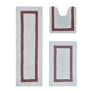 Hotel 3 PC Bath Rug 100% Premium Cotton Tufted Weave Two Tone Reversible Bathroom Rug, Super Soft Absorbent, Machine Washable Bath Mat - 1 of 4