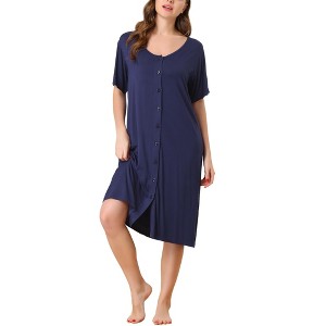 cheibear Women's Nightgown Button Down Short Sleeve Soft Modal Loose Pajama Sleepshirt - 1 of 4