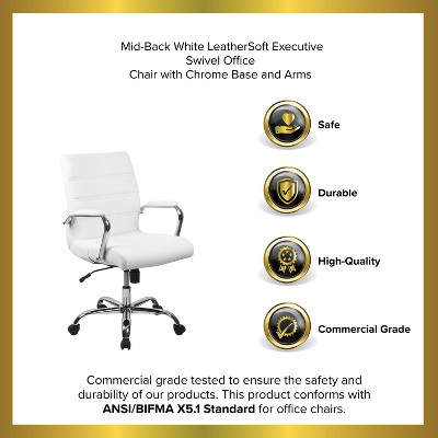 Sleek Mid-Back White LeatherSoft Executive Swivel Chair with Chrome Base