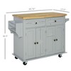 HOMCOM Kitchen Island on Wheels, Rolling Cart with Rubberwood Top, Spice Rack, Towel Rack and Drawers for Dining Room, Grey - 3 of 4