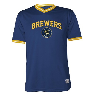 Men's Navy/Gold Milwaukee Brewers Solid V-Neck T-Shirt