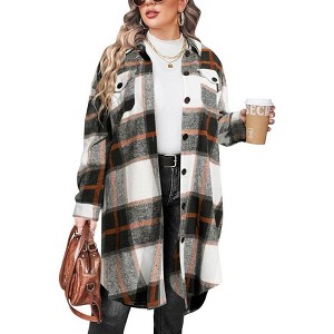 Zeagoo Womens Plus Size Flannel Plaid Shirts Long Sleeve Lounge Lapel Boyfriend Button Down Tartan Long Jacket Coats - 1 of 4