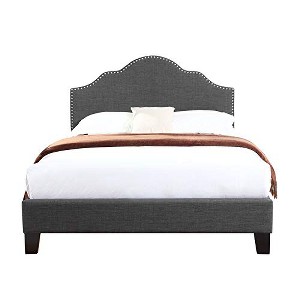 Wallace & Bay Kirby Upholstered Bed with Nailhead, Full, Dark Gray - 1 of 4